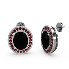 Esinti Oval Küpe - Siyah zirkon ve garnet 925 ayar gümüş küpe #3ahs20