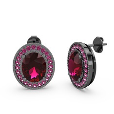 Rodolit garnet 925 ayar siyah rodyum kaplama gümüş küpe
