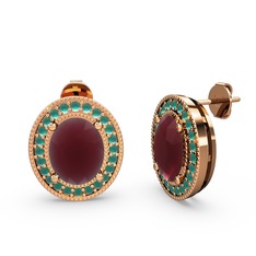 Esinti Oval Küpe - Kök yakut ve kök zümrüt 18 ayar rose altın küpe #3kbesp