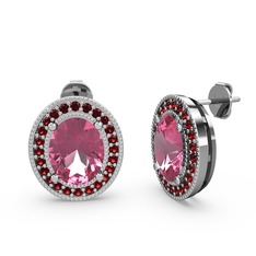 Esinti Oval Küpe - Pembe kuvars ve garnet 925 ayar gümüş küpe #3maekc