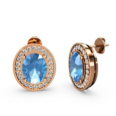 Esinti Oval Küpe - Akuamarin ve beyaz zirkon 8 ayar rose altın küpe #4ajv59