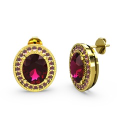 Esinti Oval Küpe - Rodolit garnet ve kök yakut 8 ayar altın küpe #4knoyo