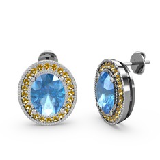 Esinti Oval Küpe - Akuamarin ve sitrin 18 ayar beyaz altın küpe #4sy2mu