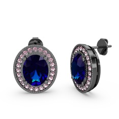 Esinti Oval Küpe - Lab safir ve pembe kuvars 925 ayar siyah rodyum kaplama gümüş küpe #58pd3w