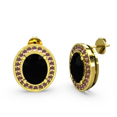 Esinti Oval Küpe - Siyah zirkon ve kök yakut 8 ayar altın küpe #5apyca
