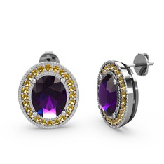 Ametist ve sitrin 18 ayar beyaz altın küpe