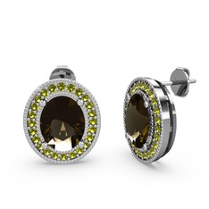 Esinti Oval Küpe - Dumanlı kuvars ve peridot 18 ayar beyaz altın küpe #5gx7tw