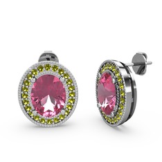Pembe kuvars ve peridot 18 ayar beyaz altın küpe