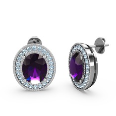 Ametist ve akuamarin 18 ayar beyaz altın küpe