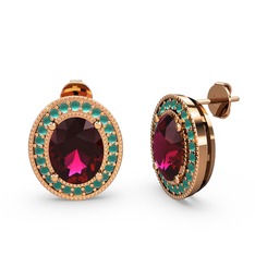 Esinti Oval Küpe - Rodolit garnet ve kök zümrüt 14 ayar rose altın küpe #5yghoj