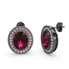 Esinti Oval Küpe - Rodolit garnet ve pembe kuvars 925 ayar siyah rodyum kaplama gümüş küpe #5z02k5