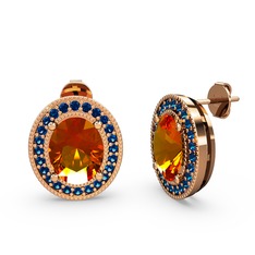 Esinti Oval Küpe - Sitrin ve lab safir 925 ayar rose altın kaplama gümüş küpe #7hsyfj