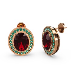 Esinti Oval Küpe - Garnet ve yeşil kuvars 18 ayar rose altın küpe #7k6otd