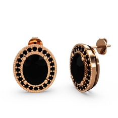 Esinti Oval Küpe - Siyah zirkon 925 ayar rose altın kaplama gümüş küpe #7r82en