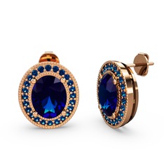 Esinti Oval Küpe - Lab safir 925 ayar rose altın kaplama gümüş küpe #89zrcr