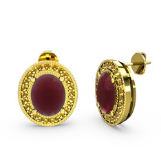 Esinti Oval Küpe - Kök yakut ve sitrin 14 ayar altın küpe #8dgvah