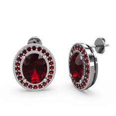 Esinti Oval Küpe - Garnet 8 ayar beyaz altın küpe #8genav