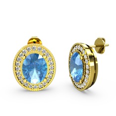 Akuamarin ve swarovski 14 ayar altın küpe