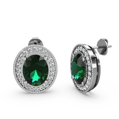 Esinti Oval Küpe - Yeşil kuvars ve swarovski 18 ayar beyaz altın küpe #8nfwu4