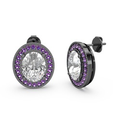 Esinti Oval Küpe - Swarovski ve ametist 925 ayar siyah rodyum kaplama gümüş küpe #9s0gcc