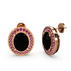 Esinti Oval Küpe - Siyah zirkon ve rodolit garnet 14 ayar rose altın küpe #9udgky