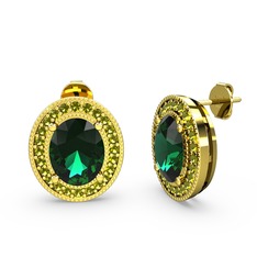 Esinti Oval Küpe - Yeşil kuvars ve peridot 8 ayar altın küpe #9ze8y2