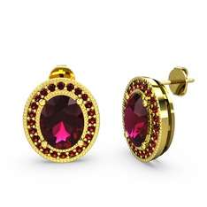 Esinti Oval Küpe - Rodolit garnet ve garnet 8 ayar altın küpe #a1kk9