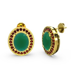 Esinti Oval Küpe - Kök zümrüt ve garnet 18 ayar altın küpe #aclux1