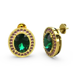 Esinti Oval Küpe - Yeşil kuvars ve kök yakut 14 ayar altın küpe #aeq240