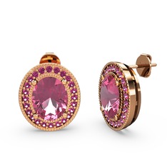 Pembe kuvars ve rodolit garnet 14 ayar rose altın küpe