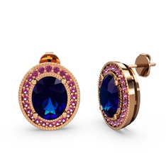 Esinti Oval Küpe - Lab safir ve rodolit garnet 14 ayar rose altın küpe #ay2s0x
