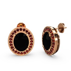 Esinti Oval Küpe - Siyah zirkon ve garnet 8 ayar rose altın küpe #aznp1u