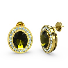 Esinti Oval Küpe - Peridot ve akuamarin 8 ayar altın küpe #b30j5k