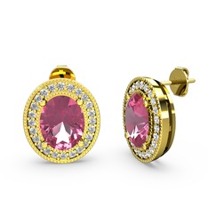 Esinti Oval Küpe - Pembe kuvars ve swarovski 8 ayar altın küpe #b3p7ln
