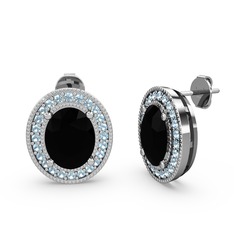 Esinti Oval Küpe - Siyah zirkon ve akuamarin 925 ayar gümüş küpe #bf0se2