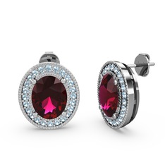 Esinti Oval Küpe - Rodolit garnet ve akuamarin 925 ayar gümüş küpe #bqkfb4