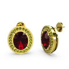 Esinti Oval Küpe - Garnet ve peridot 8 ayar altın küpe #ccxekl