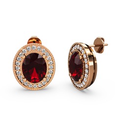 Garnet ve pırlanta 8 ayar rose altın küpe (0.528 karat)