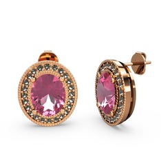 Pembe kuvars ve dumanlı kuvars 14 ayar rose altın küpe