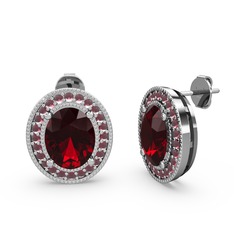 Esinti Oval Küpe - Garnet ve kök yakut 18 ayar beyaz altın küpe #cnqciu