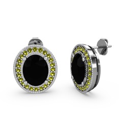 Esinti Oval Küpe - Siyah zirkon ve peridot 8 ayar beyaz altın küpe #dhe2vl