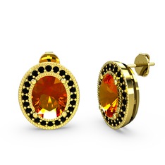Esinti Oval Küpe - Sitrin ve siyah zirkon 925 ayar altın kaplama gümüş küpe #dpjzva