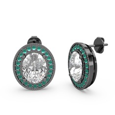 Esinti Oval Küpe - Swarovski ve kök zümrüt 925 ayar siyah rodyum kaplama gümüş küpe #dxysat