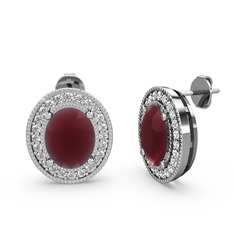 Esinti Oval Küpe - Kök yakut ve swarovski 8 ayar beyaz altın küpe #e9wp1i