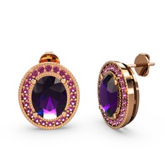 Esinti Oval Küpe - Ametist ve rodolit garnet 18 ayar rose altın küpe #eaapb7