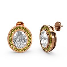 Esinti Oval Küpe - Beyaz zirkon ve peridot 8 ayar rose altın küpe #eaf6a