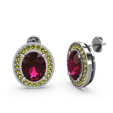 Esinti Oval Küpe - Rodolit garnet ve peridot 8 ayar beyaz altın küpe #eexy5n