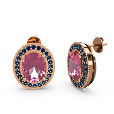 Esinti Oval Küpe - Pembe kuvars ve lab safir 18 ayar rose altın küpe #egwulb