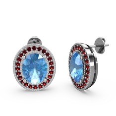 Esinti Oval Küpe - Akuamarin ve garnet 18 ayar beyaz altın küpe #es2u5g