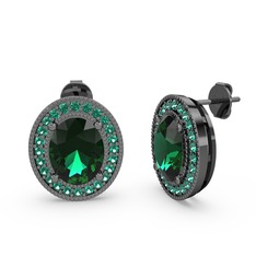 Yeşil kuvars 925 ayar siyah rodyum kaplama gümüş küpe